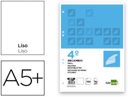 Recambio Liderpapel 4º 100h 60g/m² liso 6 taladros